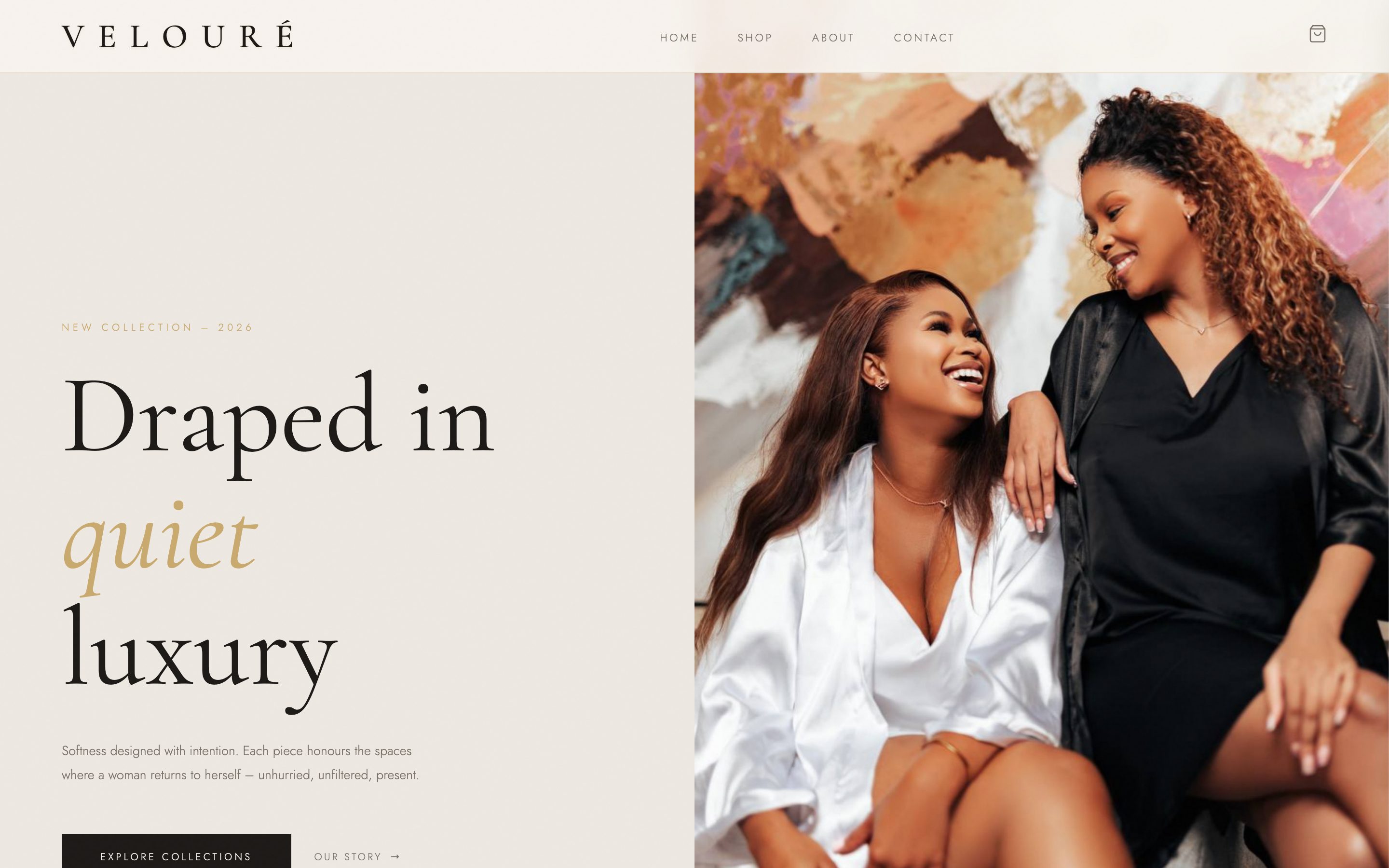 Veloure Sleepwear storefront homepage