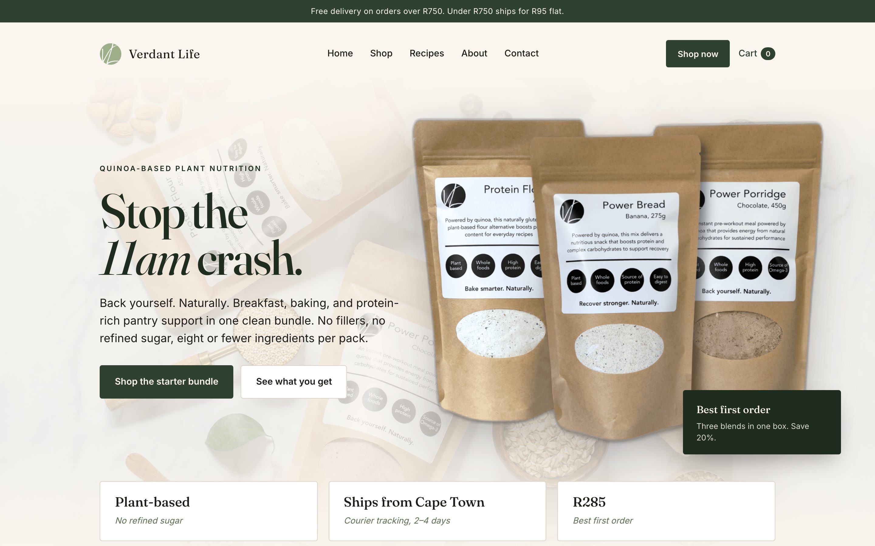 Verdant Life storefront homepage